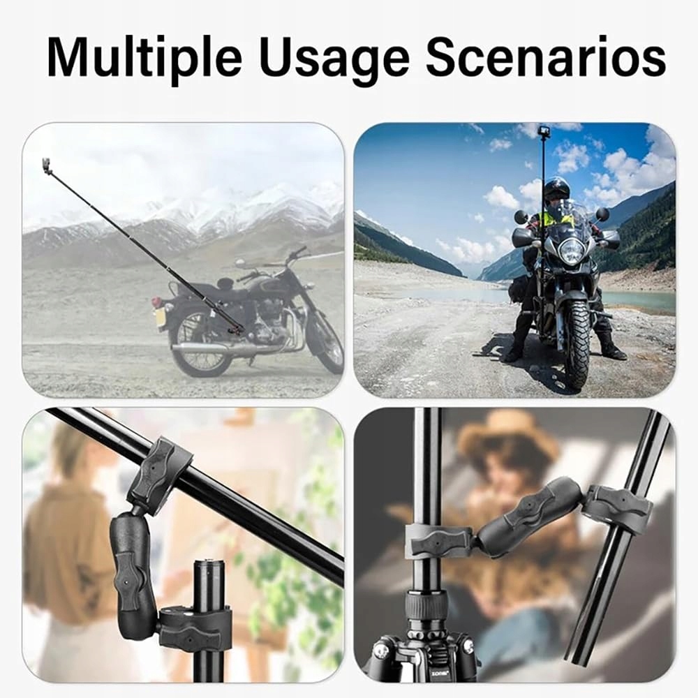Uchwyt Motocyklowy Do Insta360 X4 X3 X2 Kamera 360 Dual Clamp Mocny NEWFUN — miniatura 7
