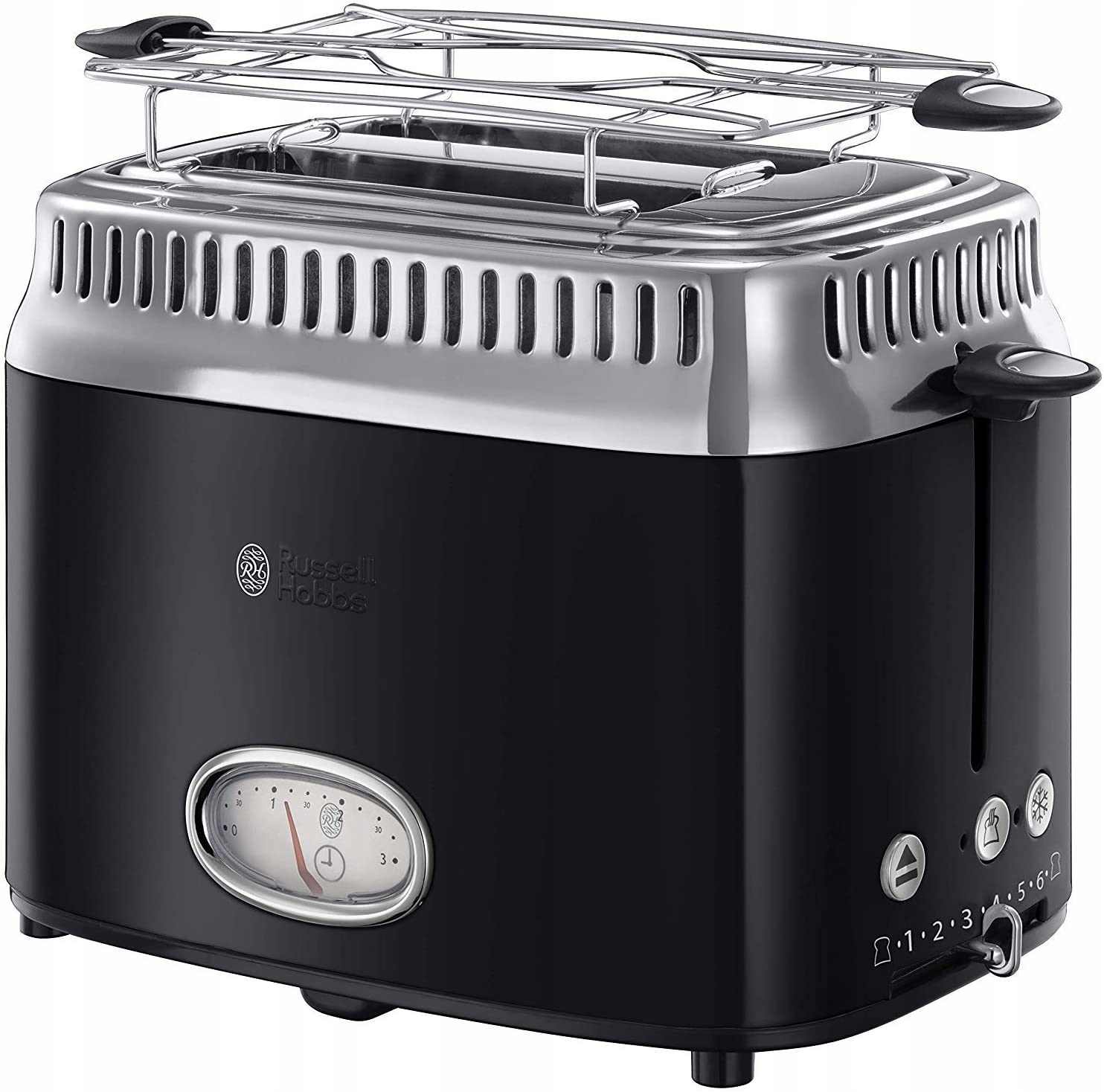 RUSSELL HOBBS Toster Retro Czarny Stalowy 2 Kromki 1300W 6 Stopni Opiekania — miniatura 14
