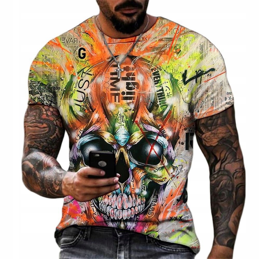 Męska koszulka z nadrukiem czaszka modna koszulka