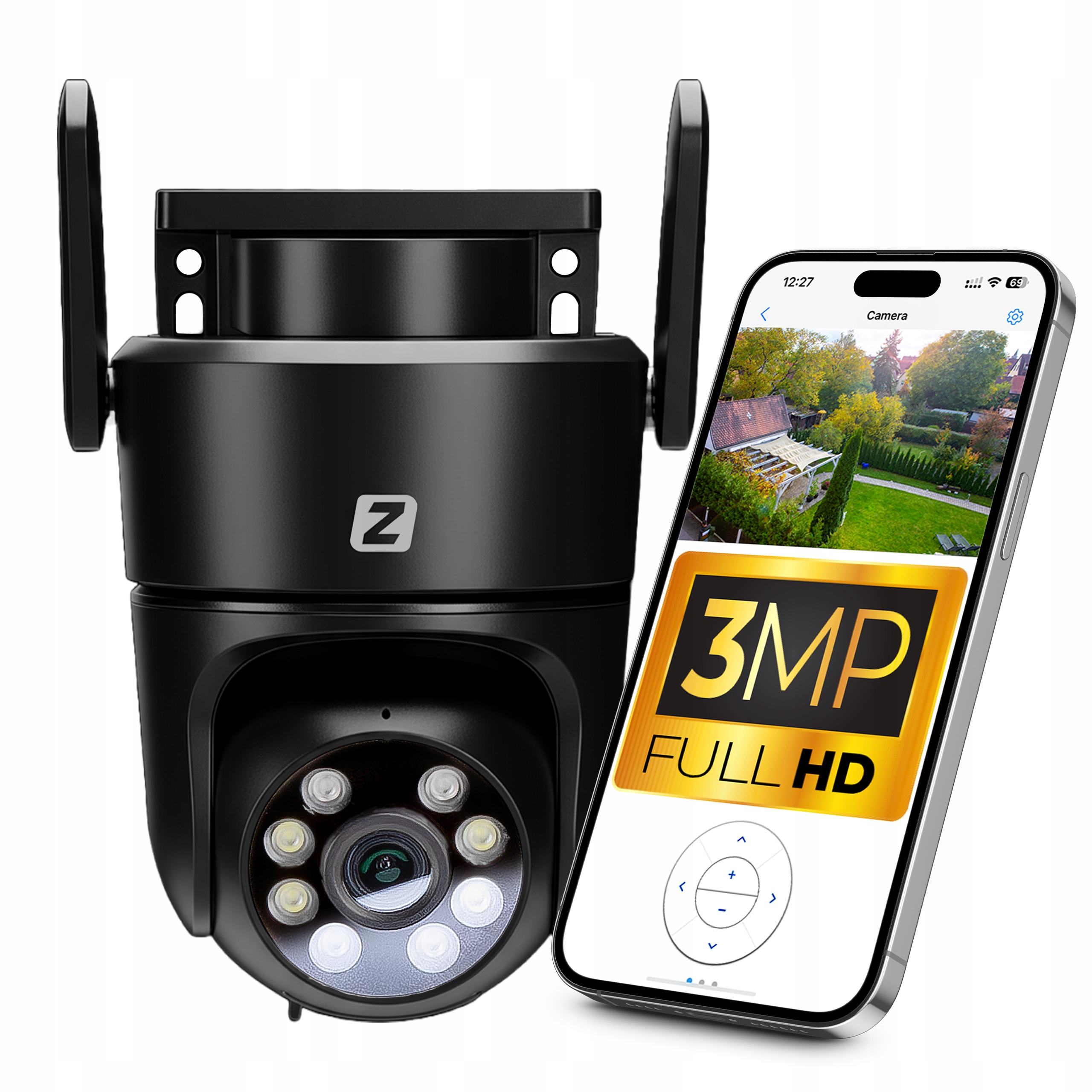 Zewnętrzna Kamera Obrotowa Ip WiFi 3MPx 4xZOOM Aplikacja, Detekcja Czarna