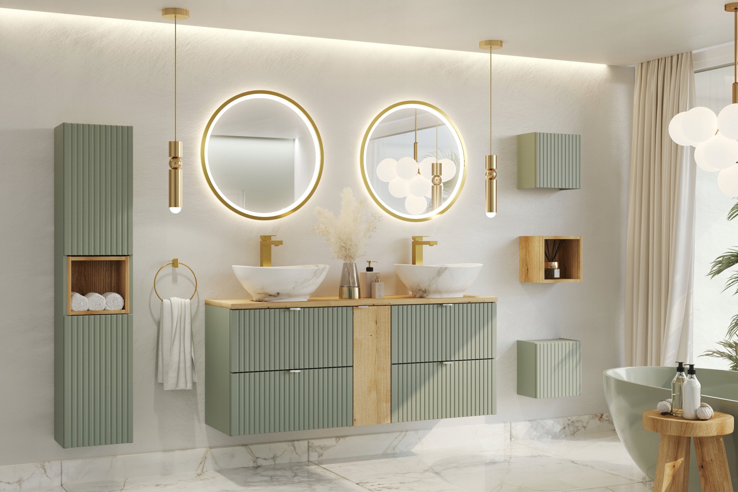 SZAŁWIOWA szafka pod umywalkę 60 cm LINE REED GREEN 82-60-2S z szufladami Kolor frontów zieleń