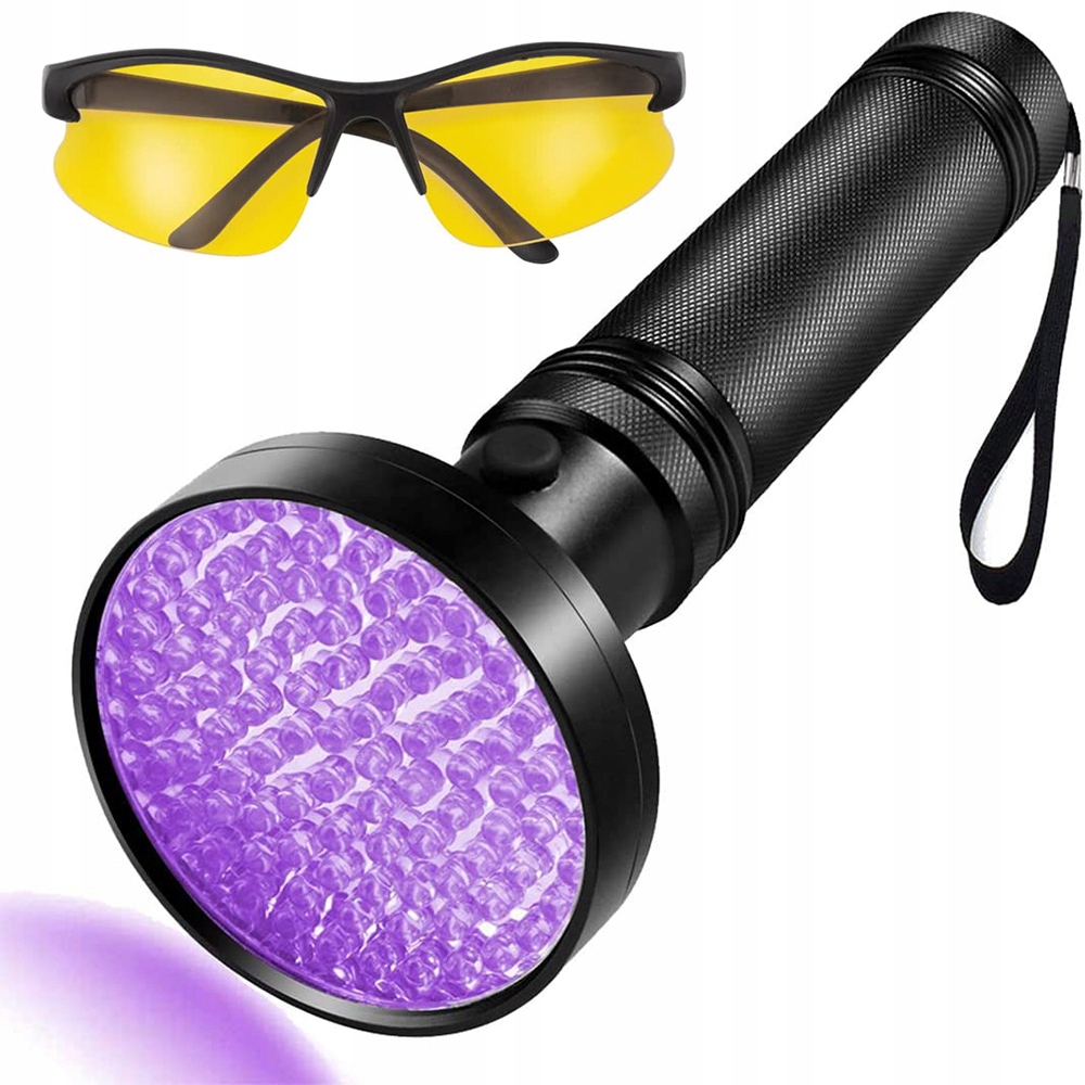 Latarka Uv Do Szukania Detektor Bursztynu Mocz Okulary 100 Led 395NM