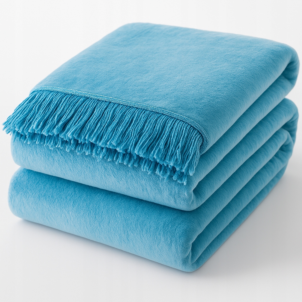 Koc Narzuta Moca Design 150x200 Bawełna Akryl Frędzle Pled Turkusowy