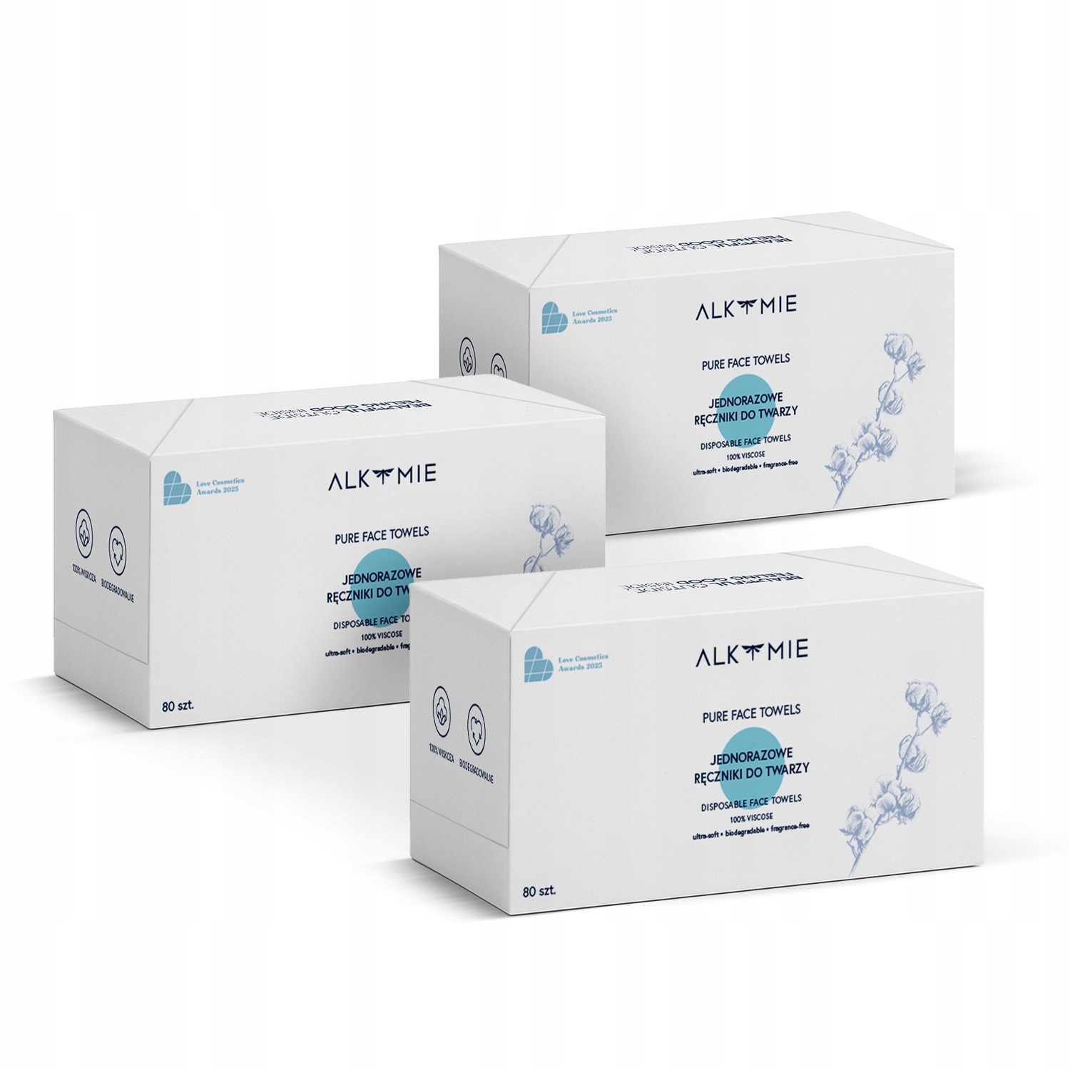 3x Ręczniki Jednorazowe Do Twarzy oczyszczanie i demakijaż Alkmie 80 szt.