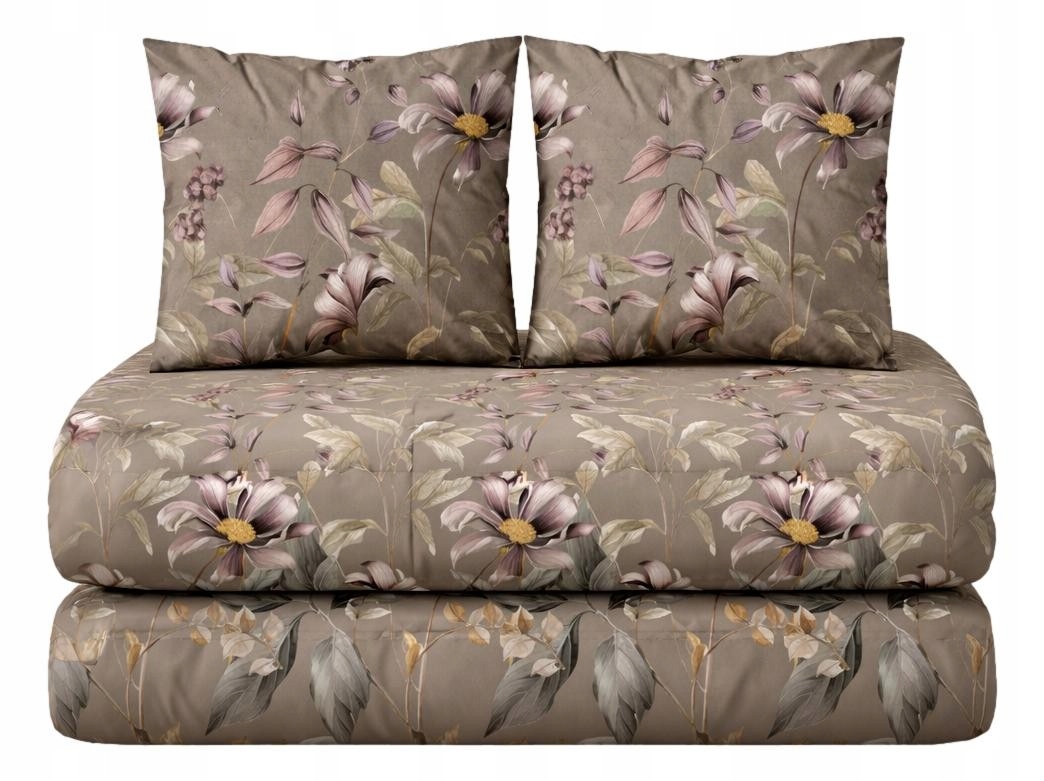Pościel satyna bawełniana brązowa Taupe 160x200 kwiatowa Produkt Pl