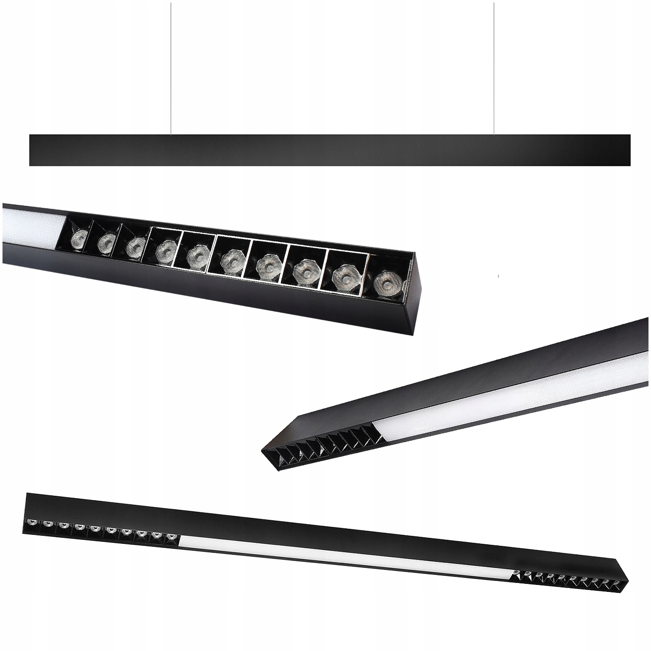 Prémiová Lineárna Led Lampa Čierna 40W Teplá 3000K 2V1 Nástenná Alebo Závesná