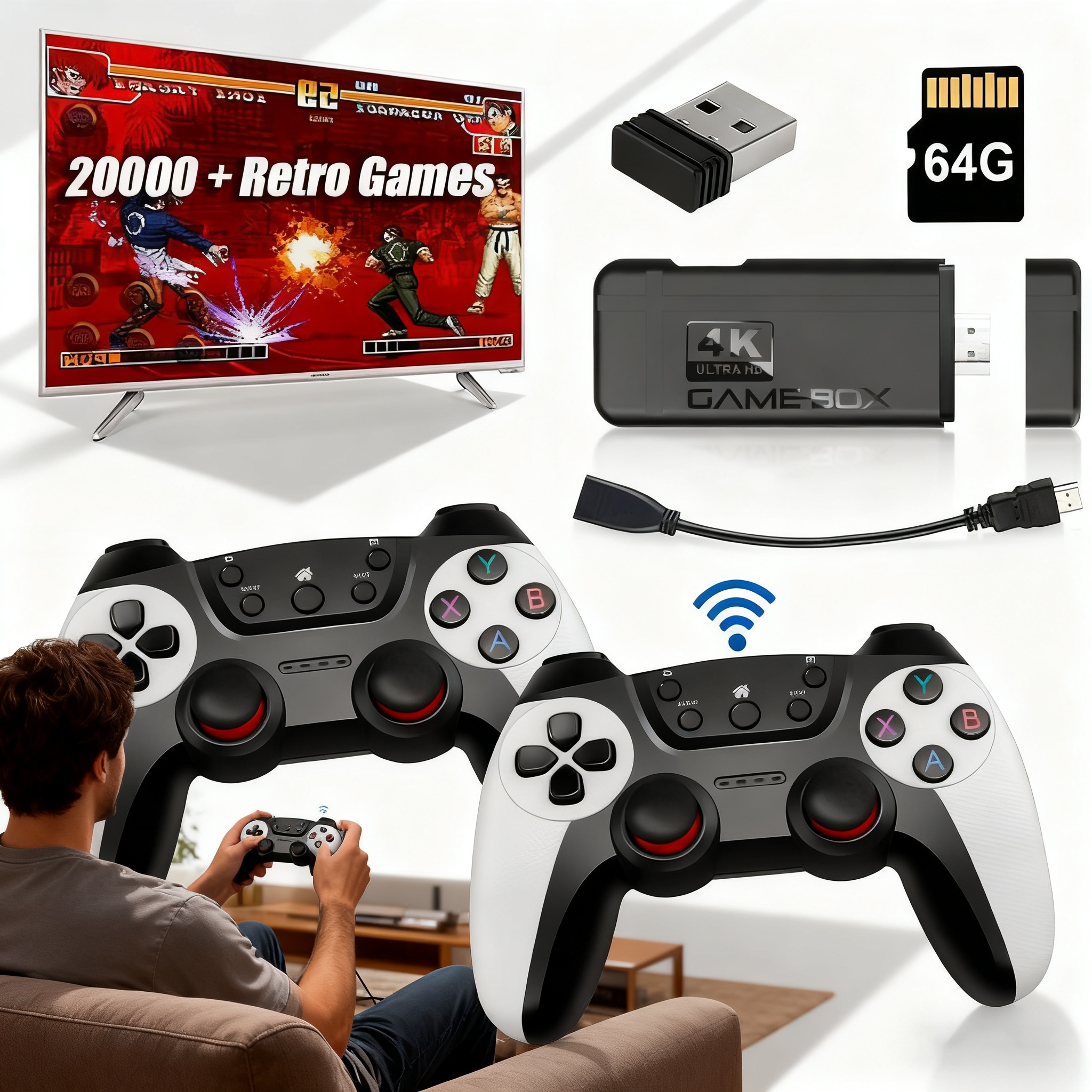 Bezprzewodowa Konsola Do Gier Retro Emulator 30000 Klasycznych Gier 2 Pady