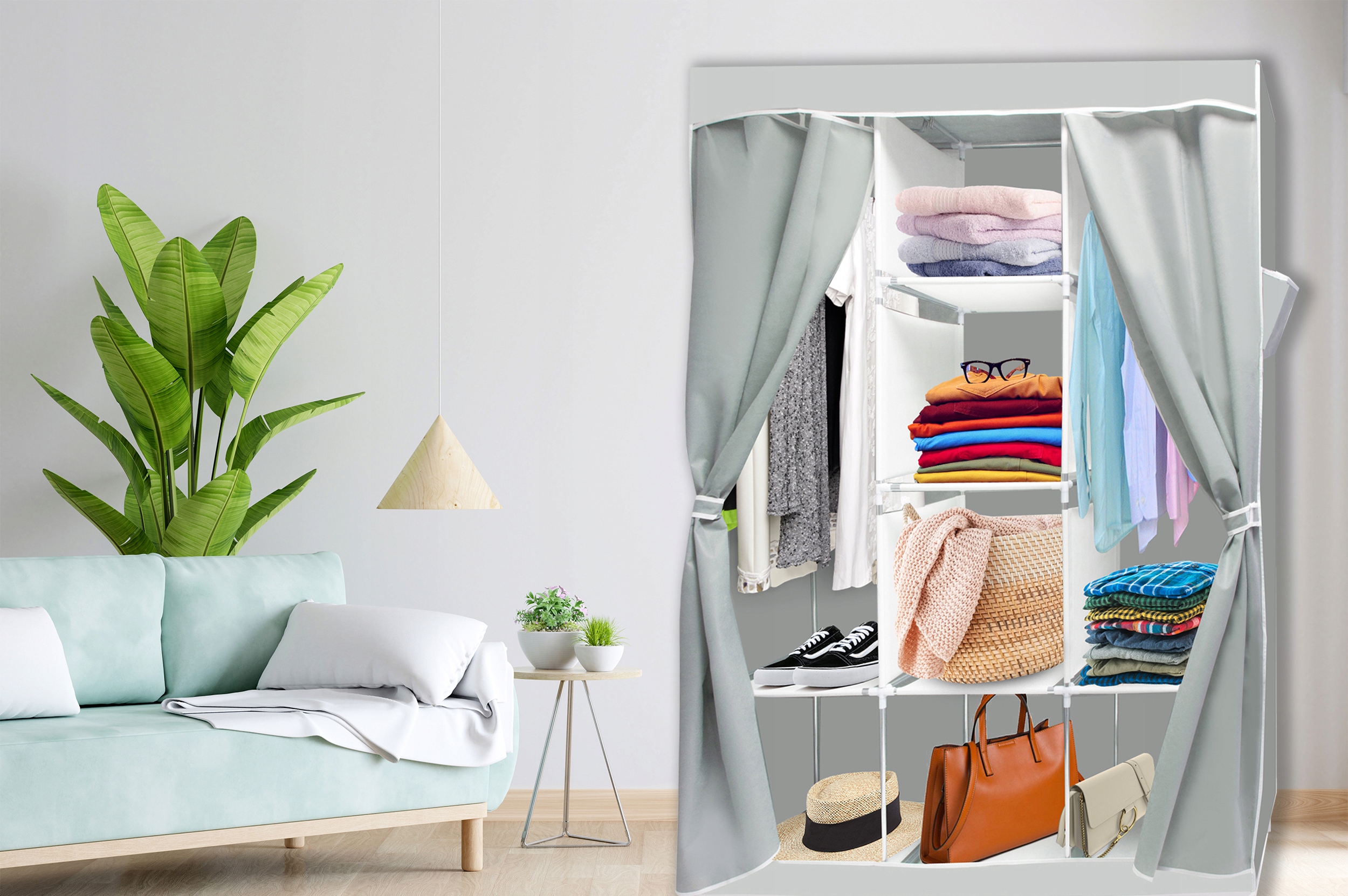 SZAFA MATERIAŁOWA SKŁADANA ORGANIZER PÓŁKI REGAŁ NA UBRANIE BUTY SZAFKA Marka GOTEL