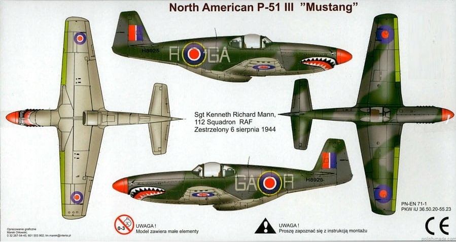 MODEL SAMOLOTU P-51 MUSTANG ZESTAW: PODKŁAD, FARBY, KLIEJ+PĘDZELKI Marka inna