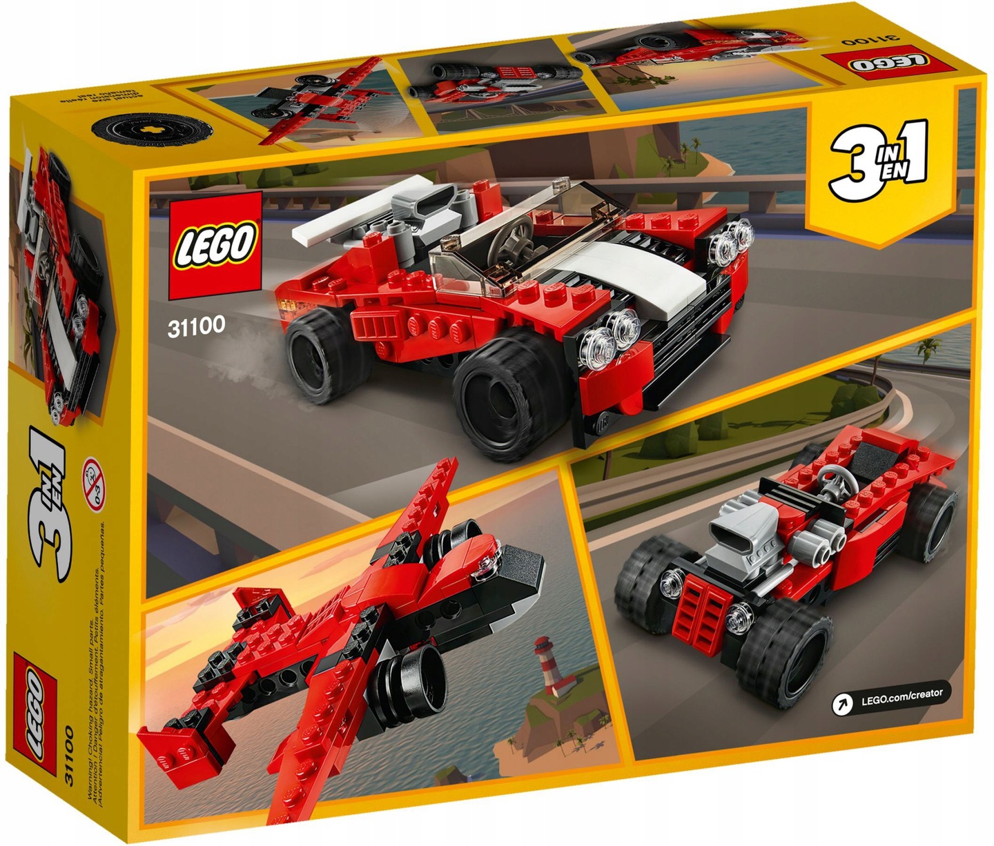 LEGO CREATOR 3W1 - SAMOCHÓD SPORTOWY + HOT ROD + SAMOLOT - 31100 Marka LEGO
