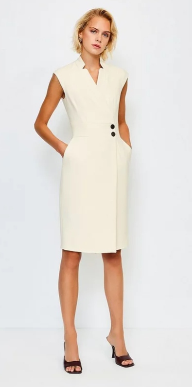 Karen Millen Sukienka Beżowa Damska MIDI 34 1YFD