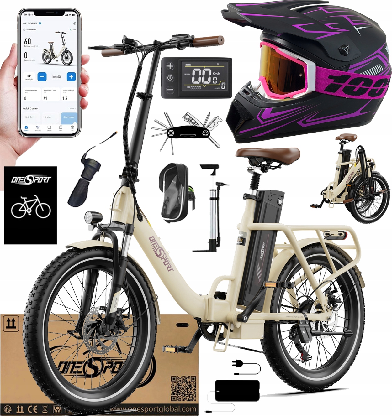 Onesport OT16-2 Elektrokolo 250W 25KM/H 48V 17AH 120KM 20*3" +Dárek