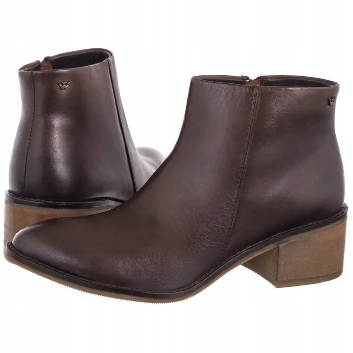 Dámské kožené Kotníkové Boty na podpatku Wojas Hnědé 55351-52 Brown