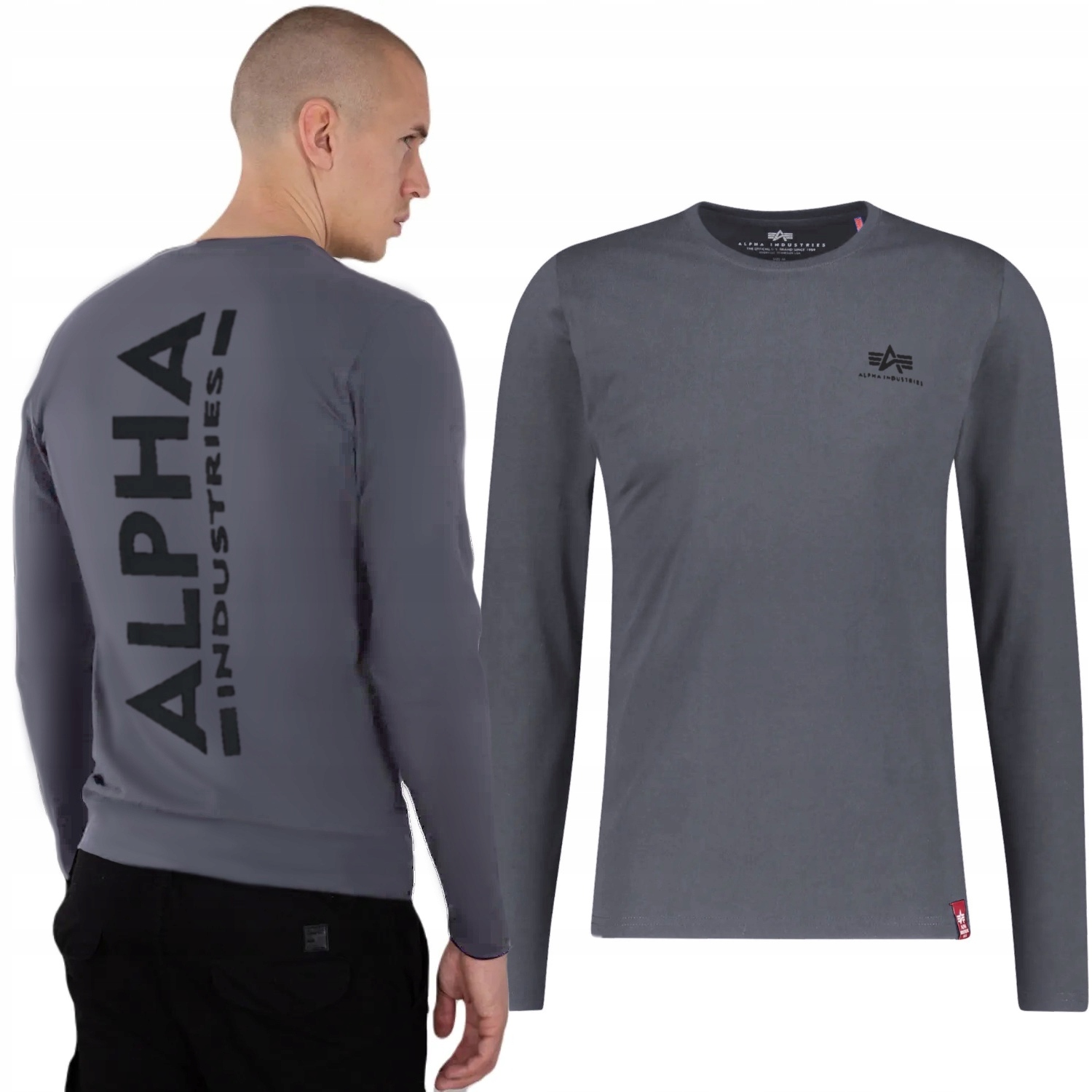 Longsleeve Alpha Industries Back Print Heavy 116571 136 Tmavosivá M