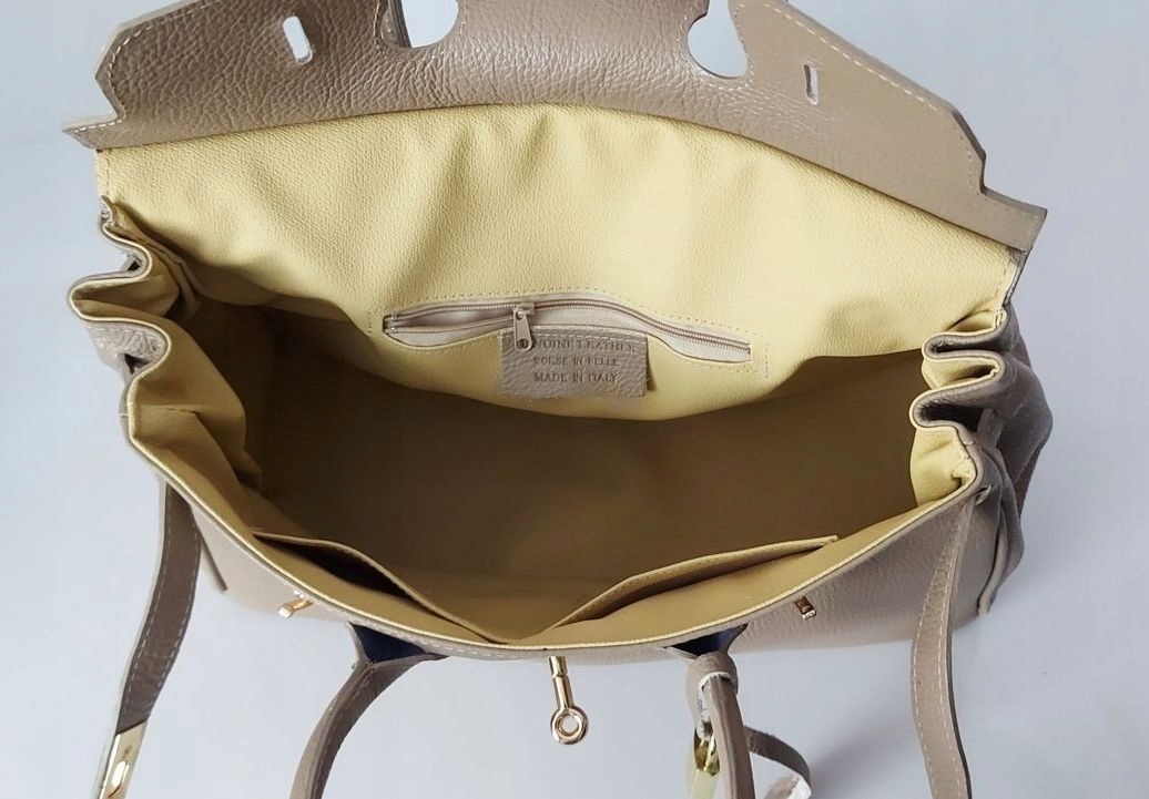 Duża włoska torba A4 skóra shopper kłódka Beżowa Kolekcja BERK65T