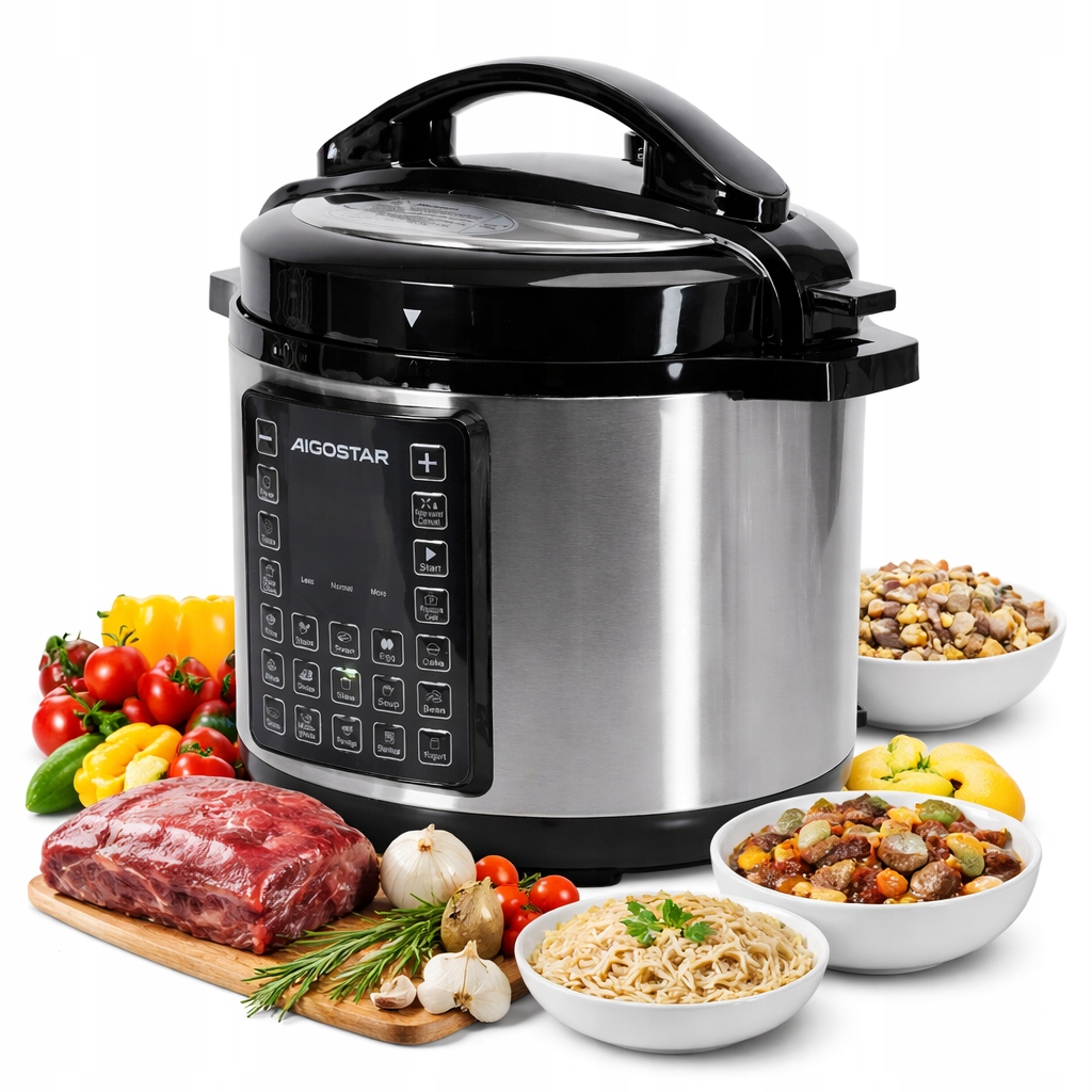 Szybkowar elektryczny 6L Aigostar 17 programów timer Led stal