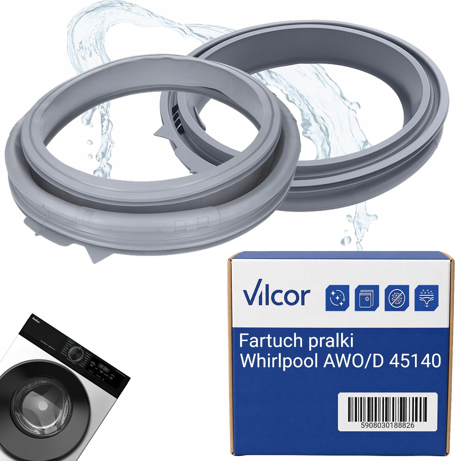 Fartuch Pralki Whirlpool Awo/d 45140 Elastyczny, Nowy Typ, Szary, Uszczelka