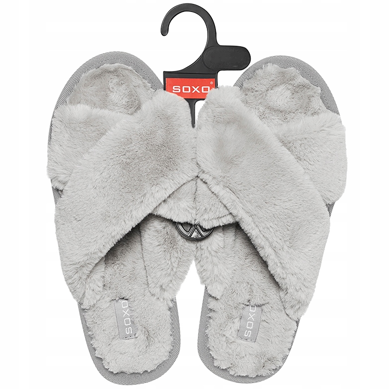 CIEPŁE KAPCIE DAMSKIE SOXO KLAPKI Z FUTERKIEM PANTOFLE DOMOWE BAMBOSZE Kolor szary