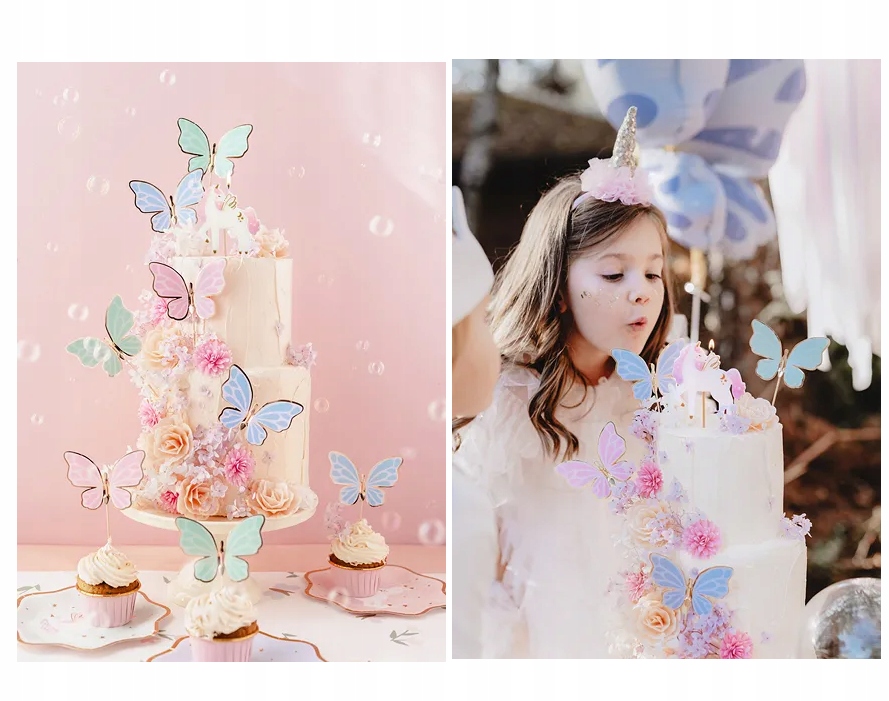 TOPPER Pikery na Tort Babeczki MOTYLKI Różowe Niebieskie Zielone 9 sztuk Kod producenta KPT76