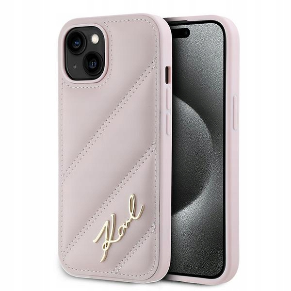 Pouzdro Karl Lagerfeld pro iPhone 14 6.1" růžové Quilted Script