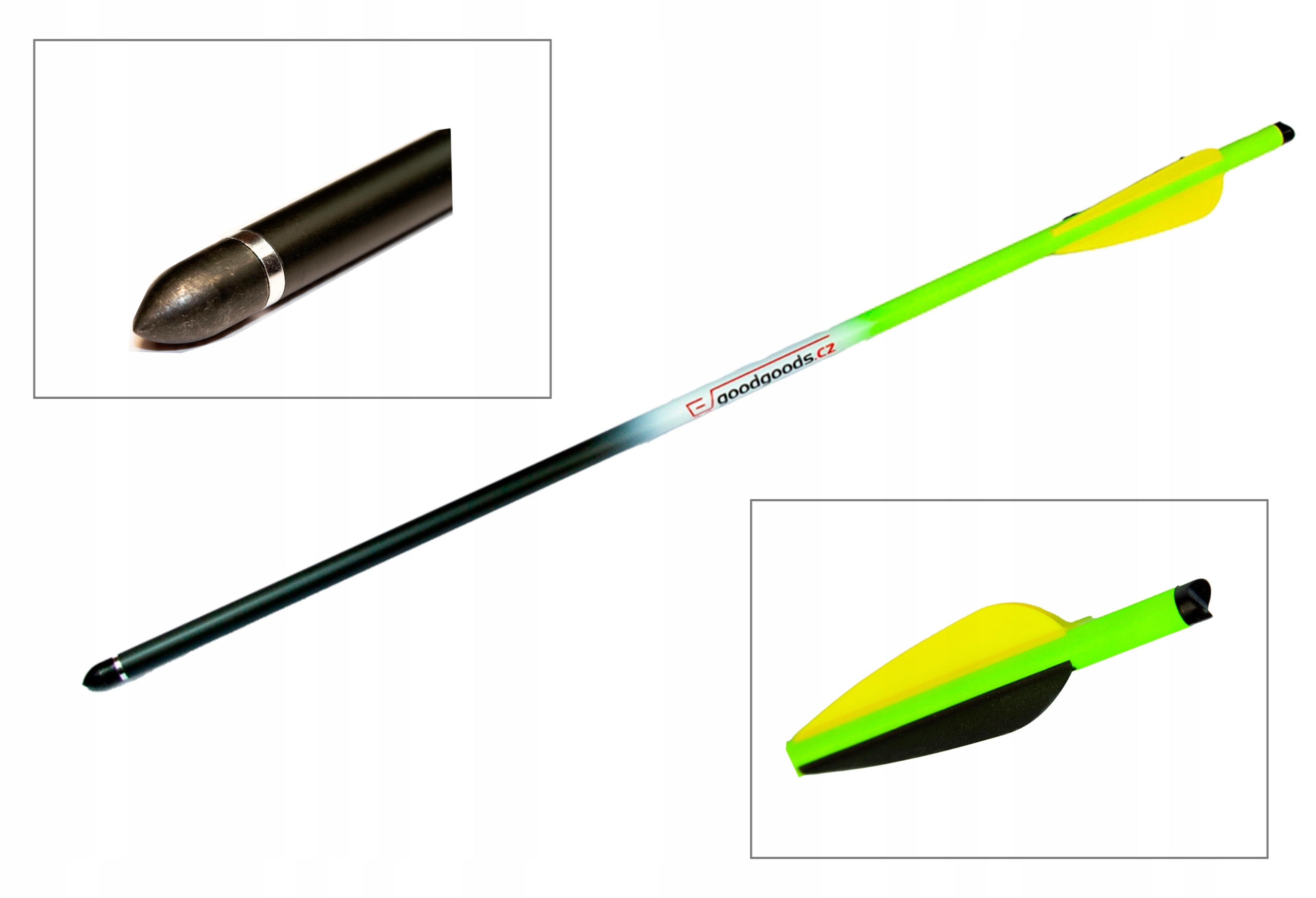 Bełt z karbonu 22" do kuszy z wymiennym grotem 9mm x 55,8cm, żółty