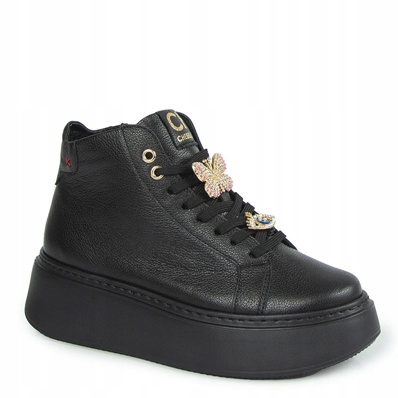CheBello 4502 Černé Kožené Tenisky S Ozdobou 37