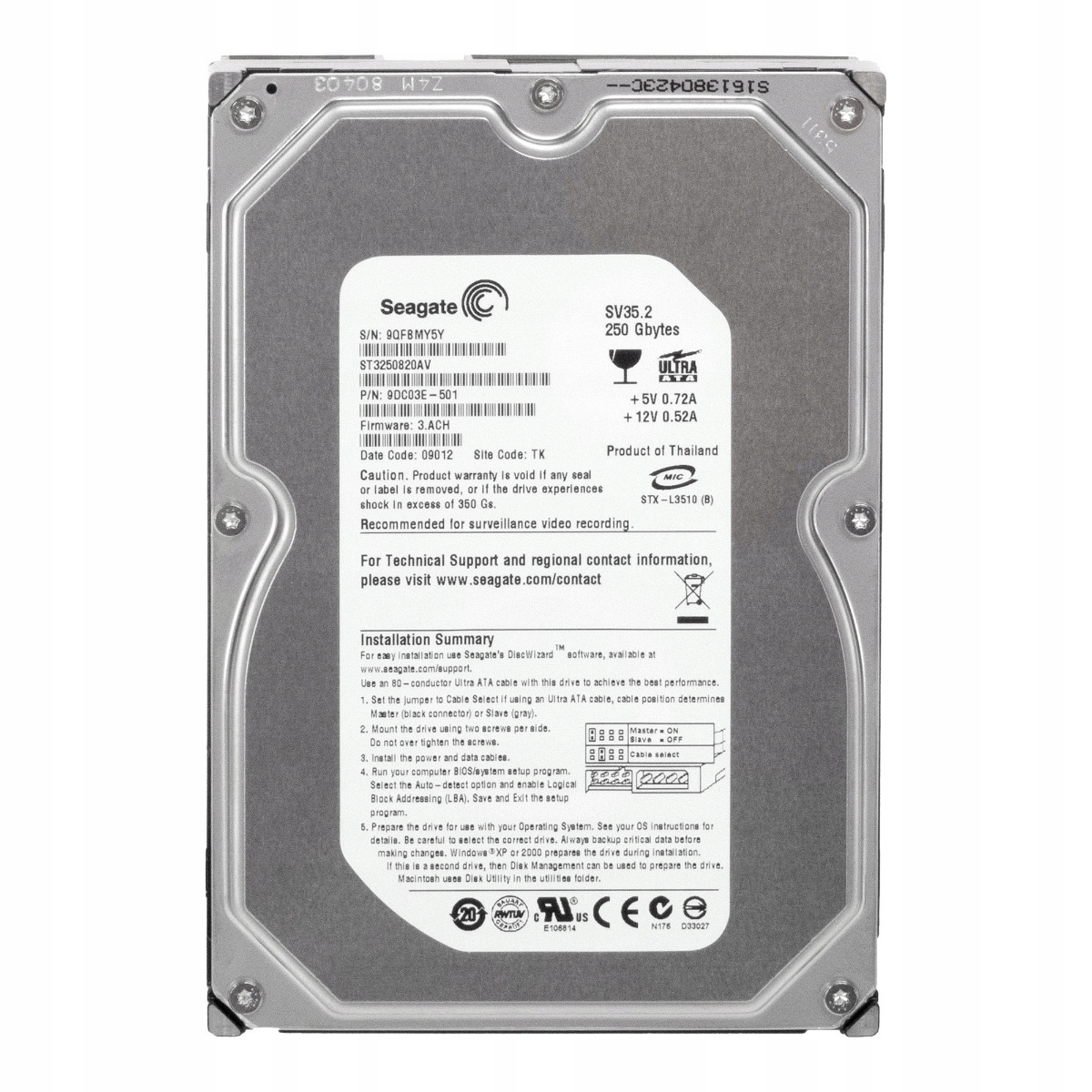 Seagate SV35.2 250GB 7.2K 8MB Ata 3.5'' ST3250820AV