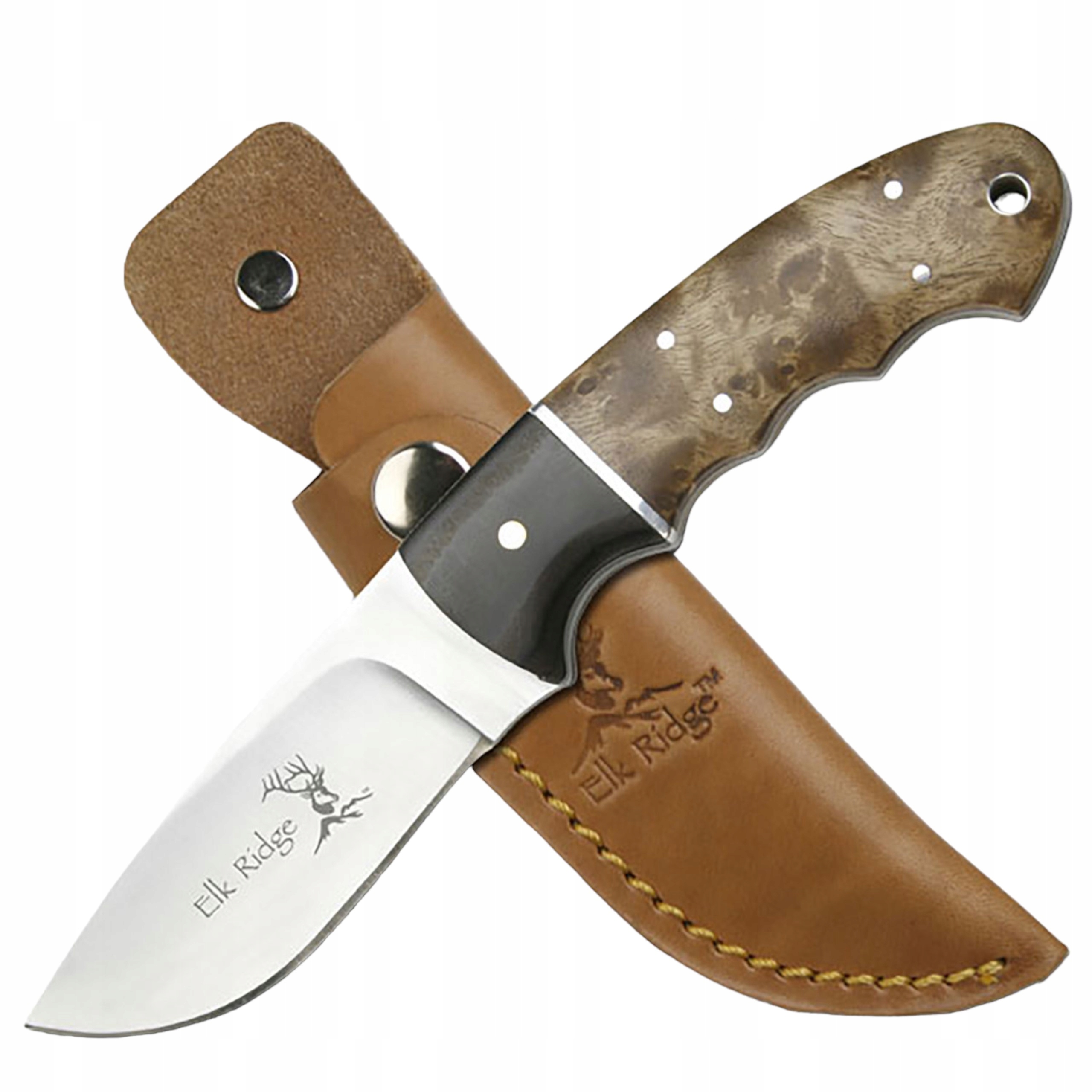 Nůž lovecký, pevná čepel, značkový Elk Ridge ER-128 s koženou pochvou