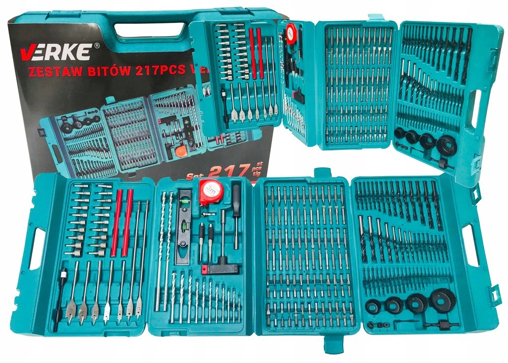 DUŻY ZESTAW BITÓW WIERTEŁ NASADKI OTWORNICE 217 EL Kod producenta V39205