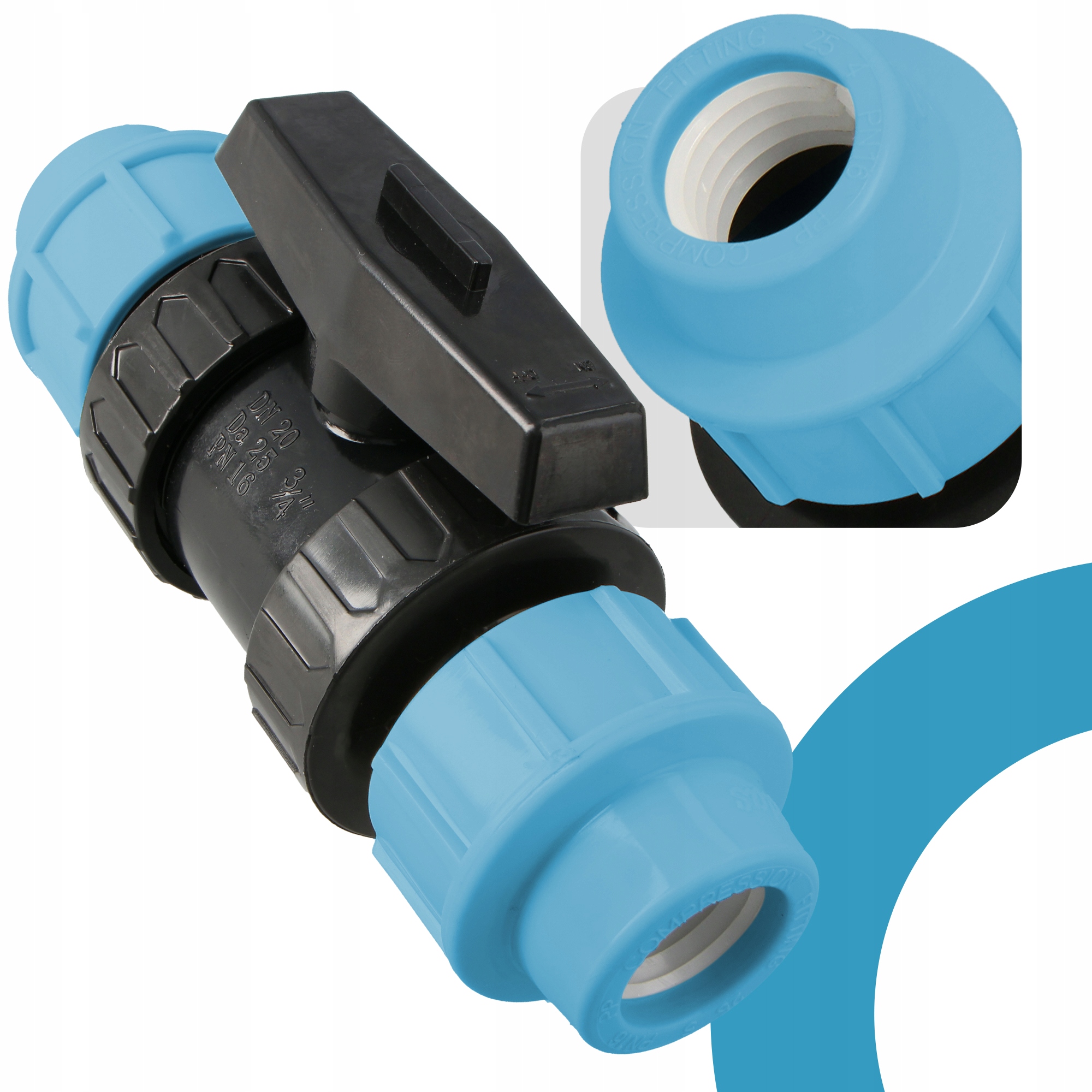 ZAWÓR KULOWY PE 25 MM SKRĘCANY ZŁĄCZKA PN16 KSZTAŁTKA RUR WĘŻA WODY ŁĄCZNIK Kod producenta 5905261592156