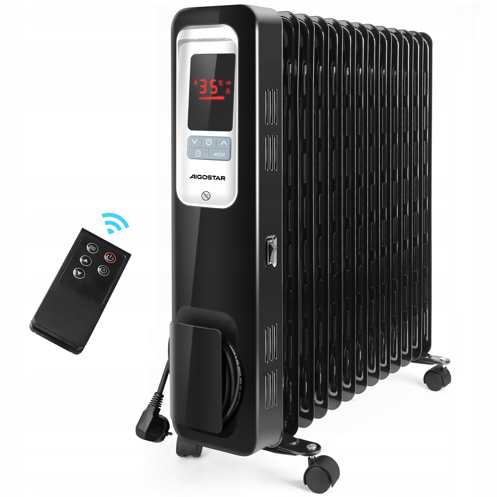 Elektryczny grzejnik olejowy 2500W Aigostar pilot 13żeber Timer +Tryb Eco