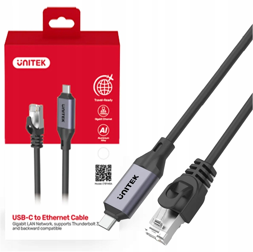 Unitek Kabel Ethernet USB C RJ-45 LAN, przewód sieciowy, 1m