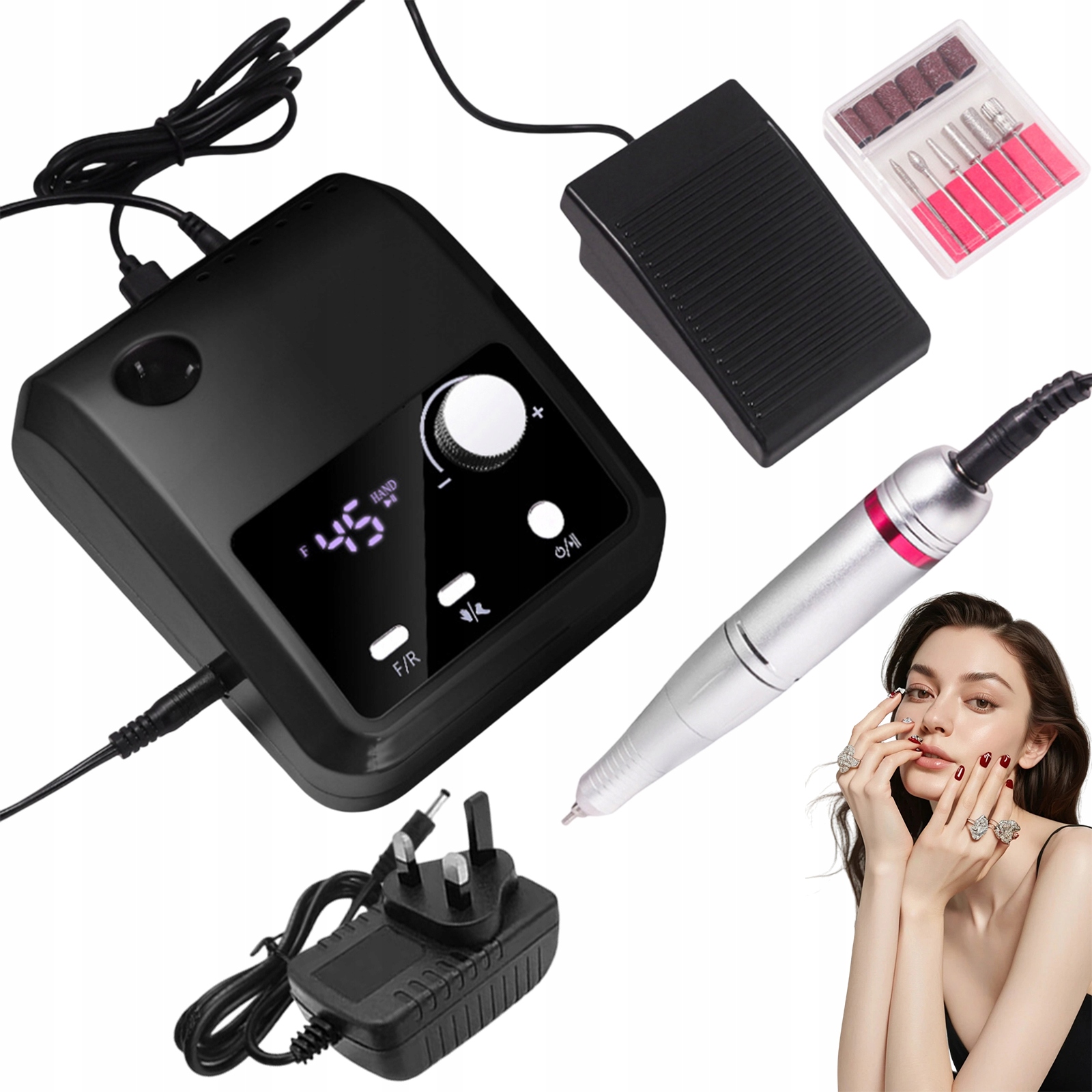 Bruska S Nožním Pedálem Set Manikúra Pedikúra 5V1 Černá