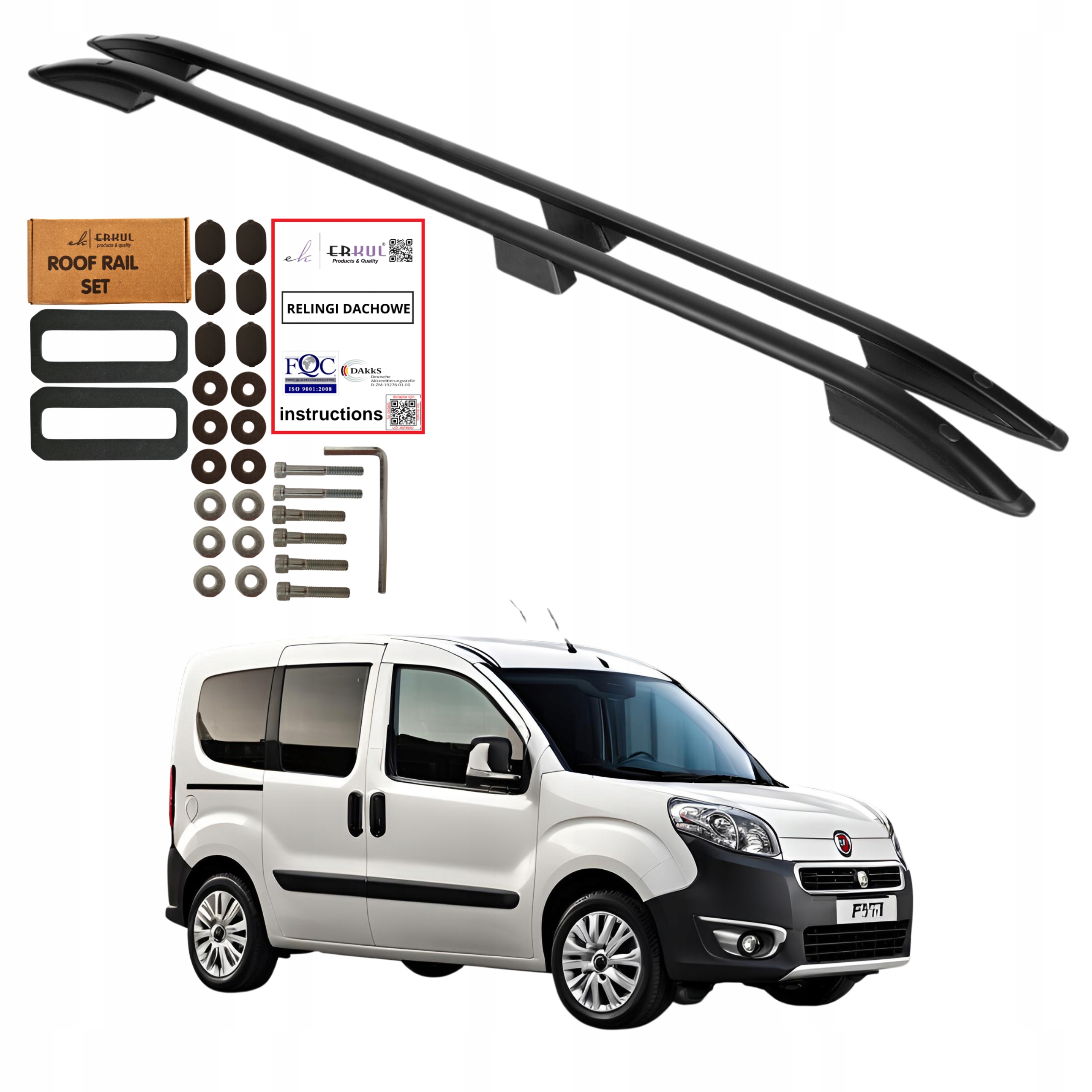 Střešní nosiče Fiat Doblo Maxi Long Od 2010-2022 Černé Hliníkové Pevné