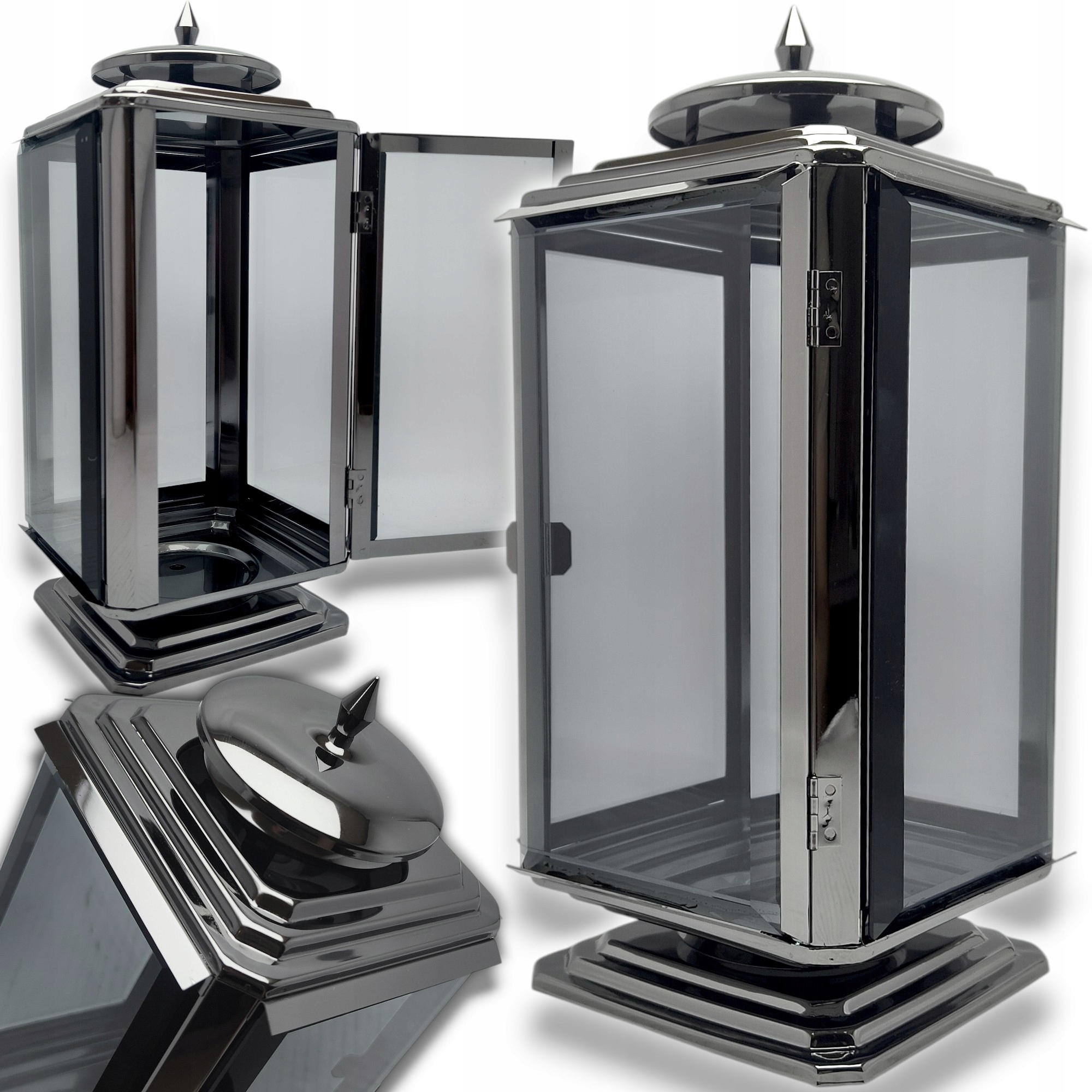 Hřbitovní Svíčka Glamour Kovové sklo Elegantní na vložku Hrob Tmavý Stříbrný 28 cm