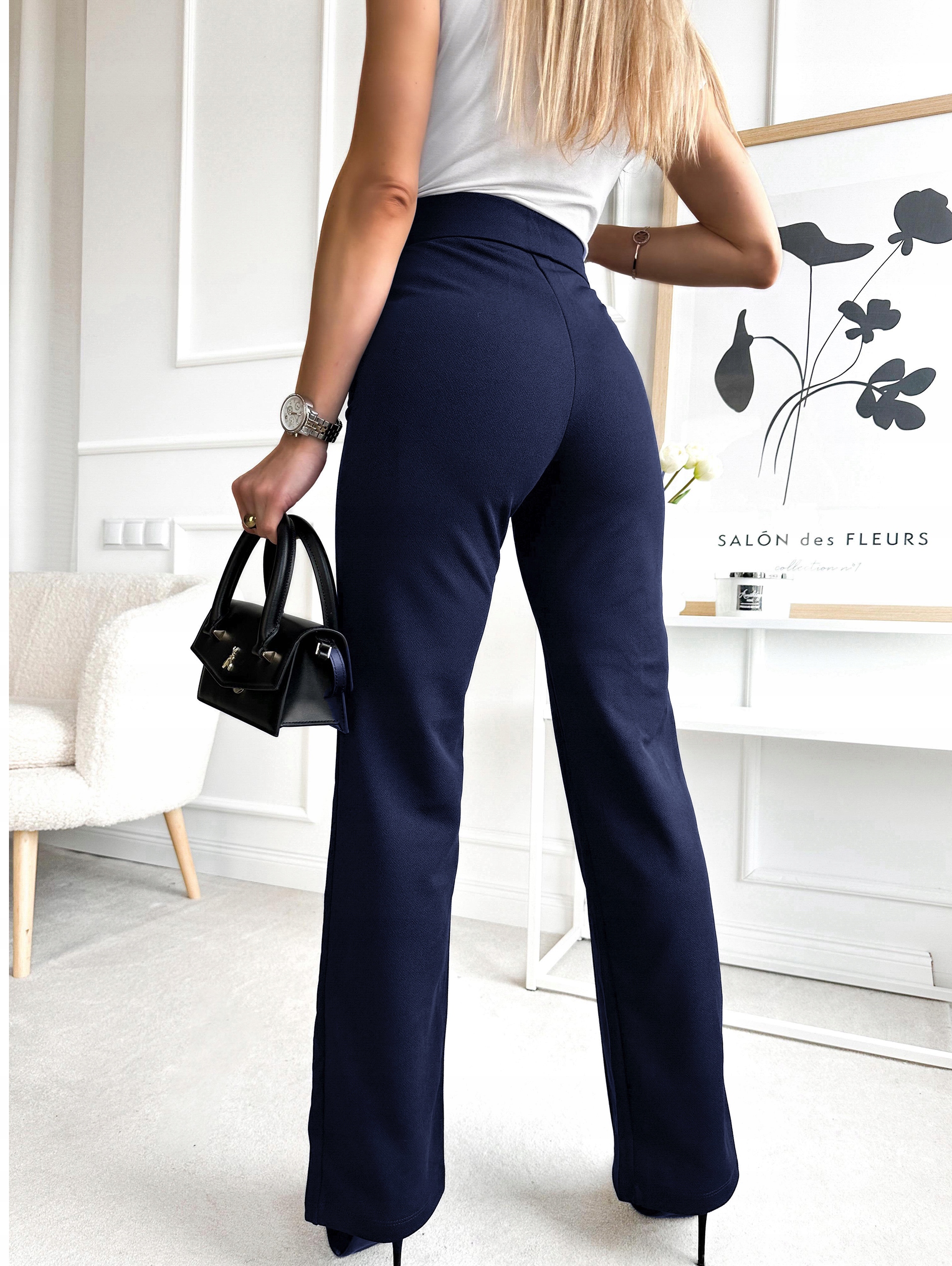 ELEGANCKIE SPODNIE DAMSKIE na kant wysoki stan Rozmiar L