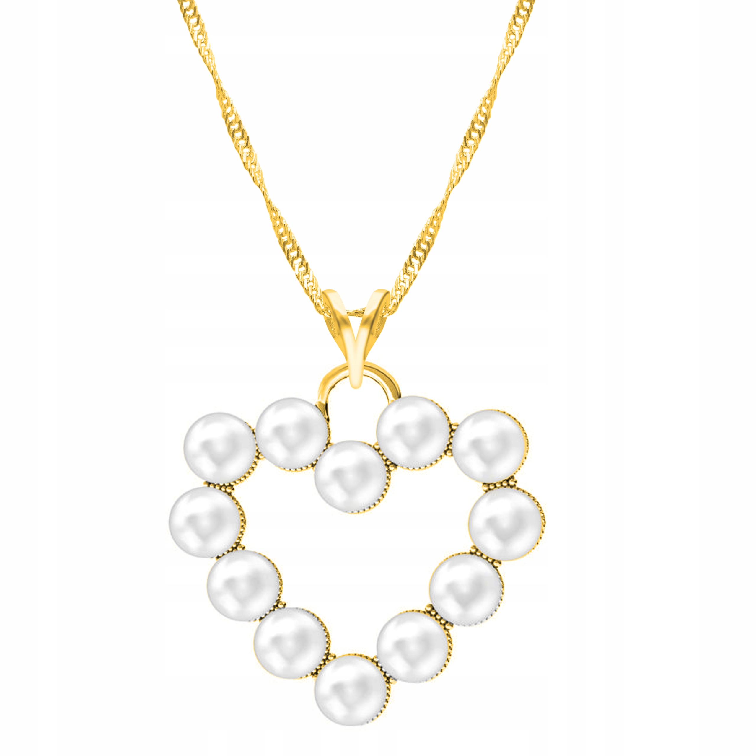 Řetízek zlatý náhrdelník 925 Srdce s perlami