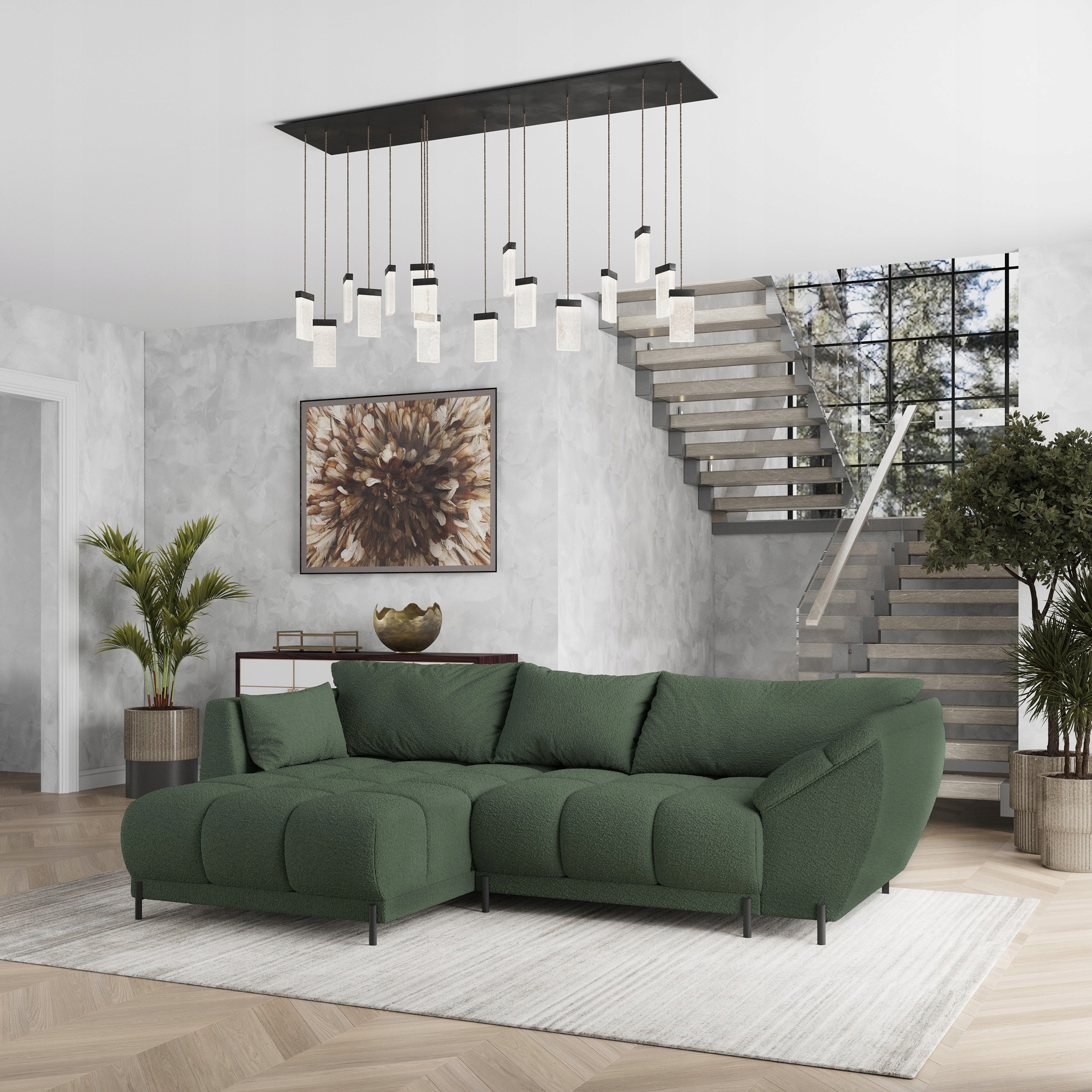 Rohová Sedací Souprava Vestano Funkce Spaní Klasický Boucle Beránek Zelený