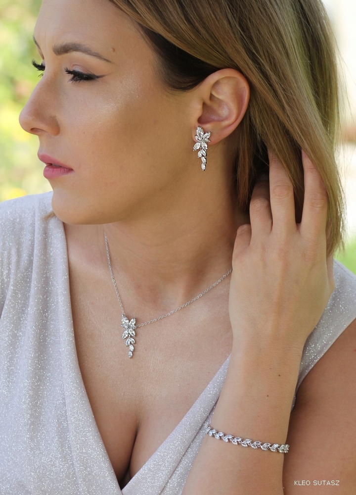 KOMPLET NASZYJNIK KOLCZYKI LIŚCIE ZŁOTY ROSE GOLD Materiał Pozłacany