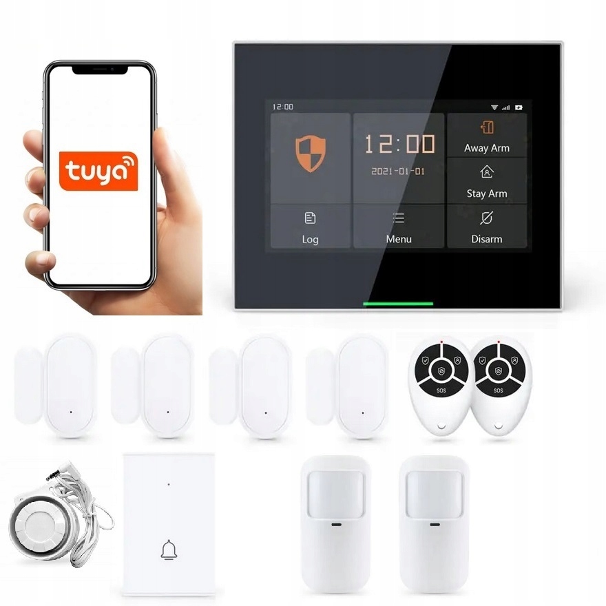 SYSTEM ALARMOWY LCD 4.3' GSM WiFi SMS DZWONEK TUYA SMART PO POLSKU + 2xPIR