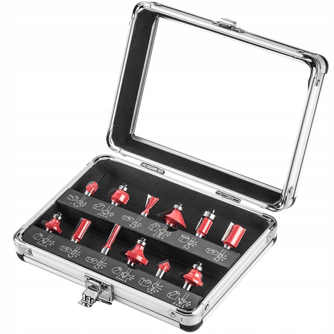 Graphite Zestaw frezów widiowych 12szt do drewna trzpień 8mm Frezy 57H210