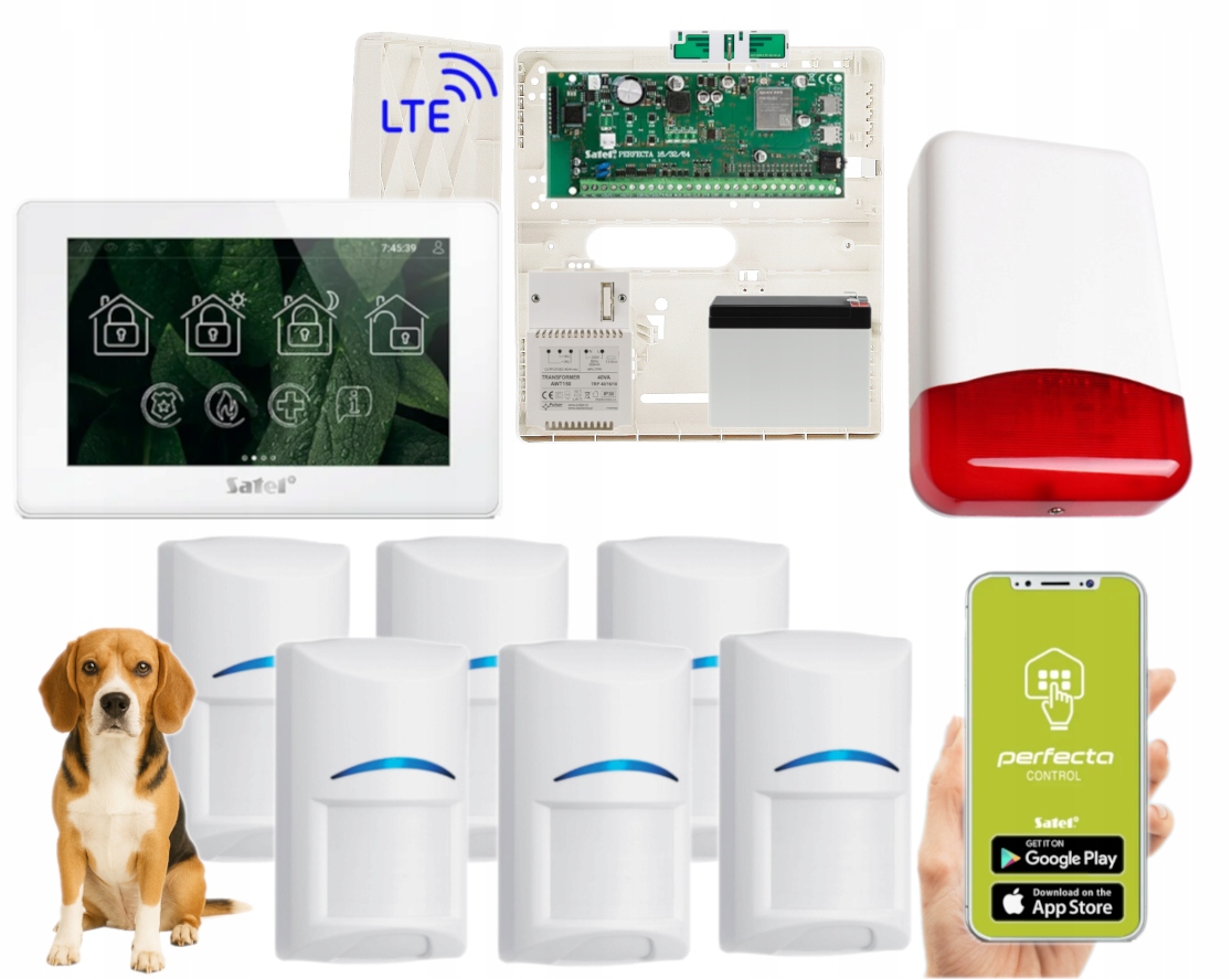 Zestaw Alarmowy Satel Perfecta 64 M Lte 6 Czujek Pir Pet Syrena Dotyk App