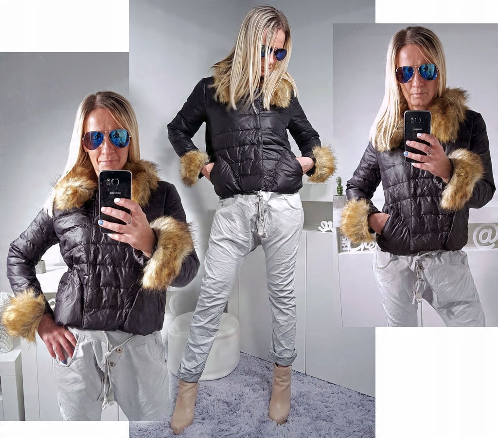 

Kurtka Chanelka Pikowana Puchowa Odpinane Futro Xs