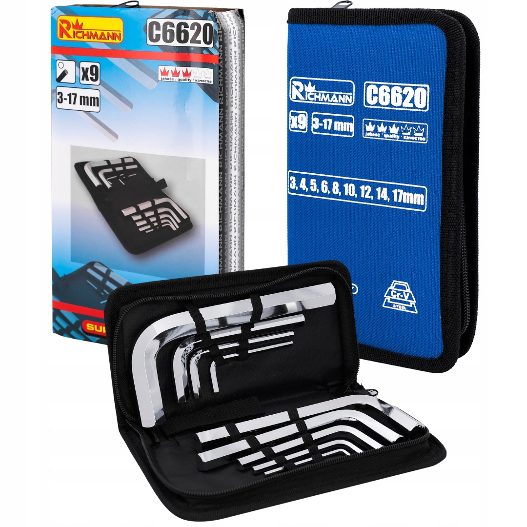 Zestaw Klucze Imbusy 3-17 MM 9 Elem Hex Ampulowe Etui Richmann C6620