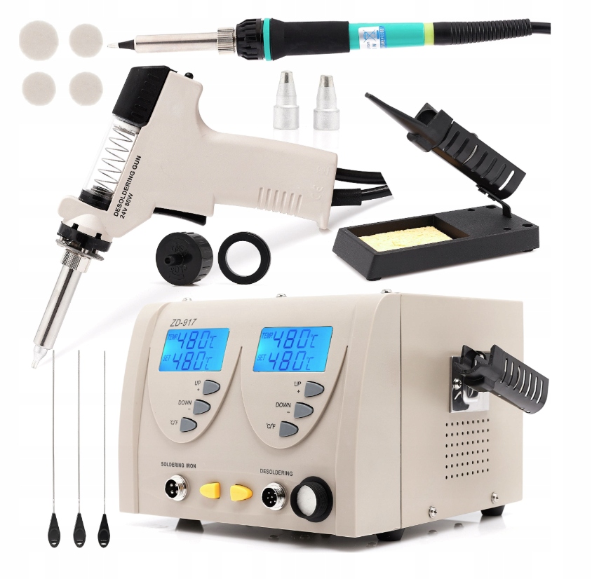 Stacja Lutownicza Rozlutownicza Do Cyny Odsysacz 2w1 Regulowana LCD Zestaw
