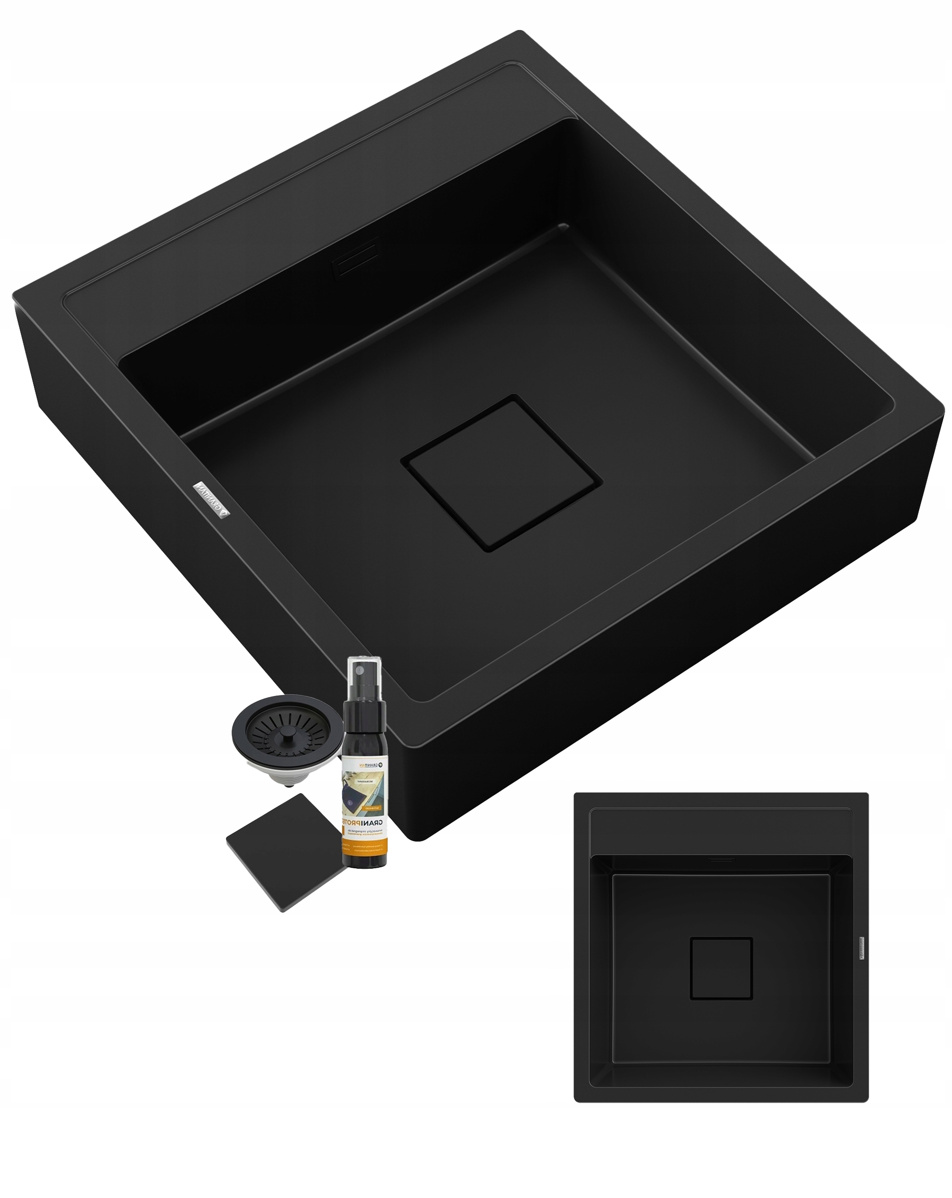 Granitový Jednokomorový Drez Škandinávsky Čierny Farmársky Tavo Sifón