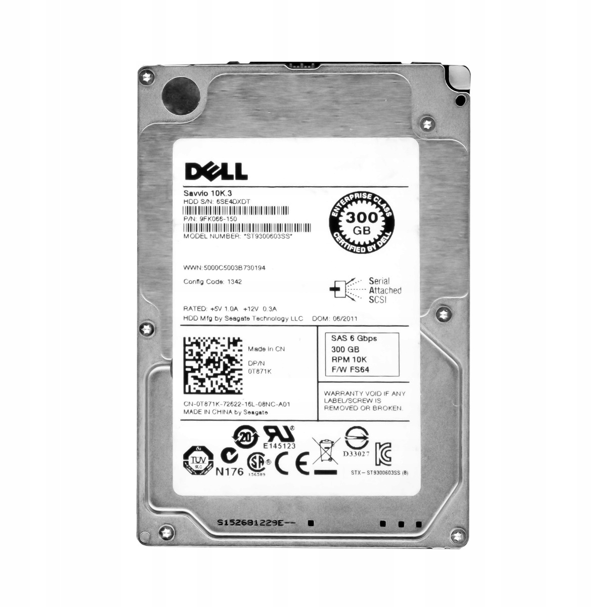 Dell 0T871K 300GB 10K 16MB SAS-2 2,5'' ST9300603SS