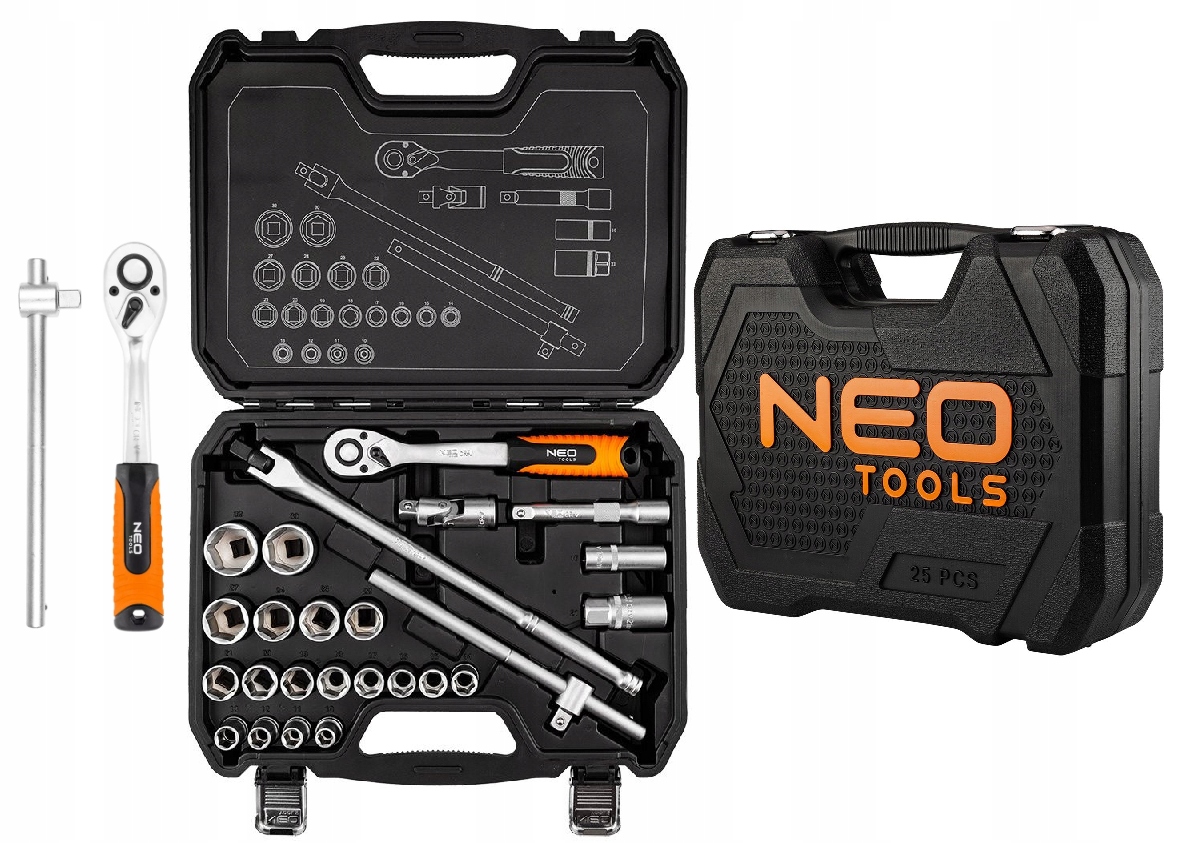 Neo Tools Sada nástrčných kľúčov 25 ks 1/2' Otočný gombík Nasadki 10-205 Kpl