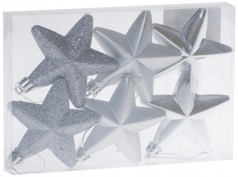 

Bombki gwiazdki srebrne 6 sztuk 8cm