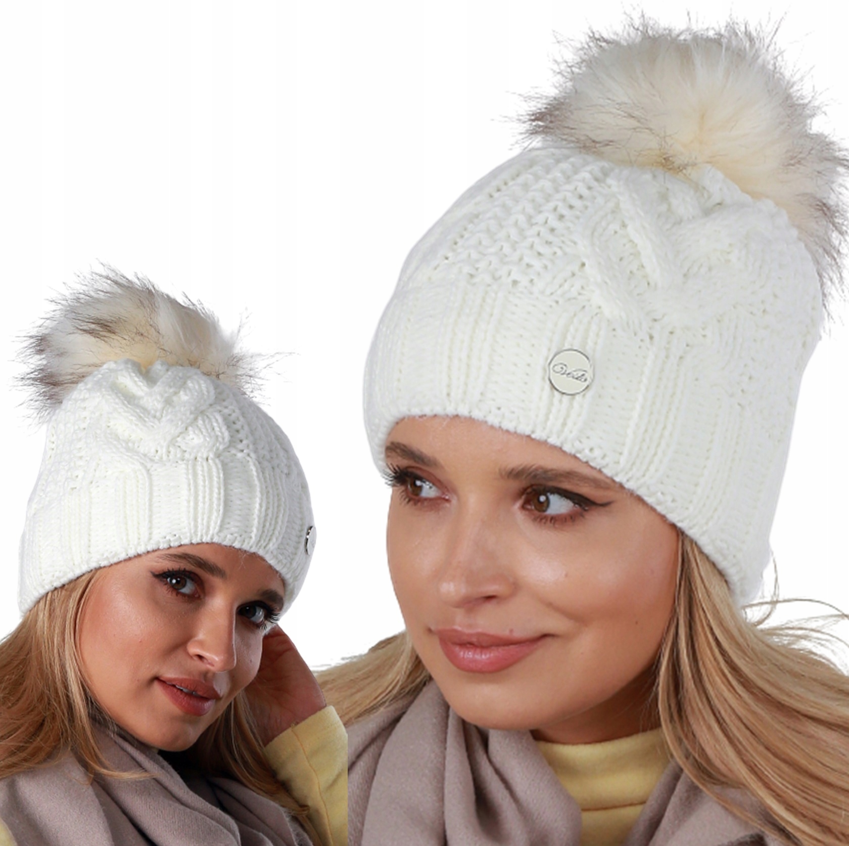 

Gruba Zimowa Czapka Damska Polar Krem V25
